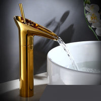 CascadeFlow Luxe Waterfall Basin Mixer Tap-Gold Tall-State of Style