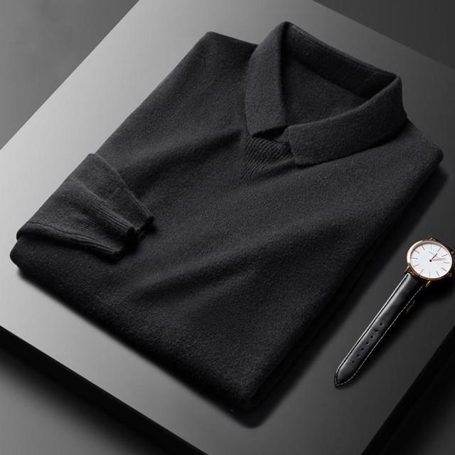 Cashmere Polo Jumper - LuxeRetro-Black-S-State of Style