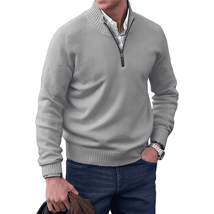 Cashmere Sweater with Zip - Mason-Light Grey-M-State of Style