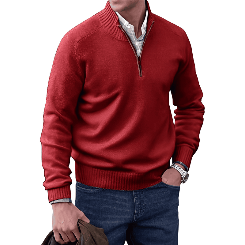 Cashmere Sweater with Zip - Mason-Red-M-State of Style