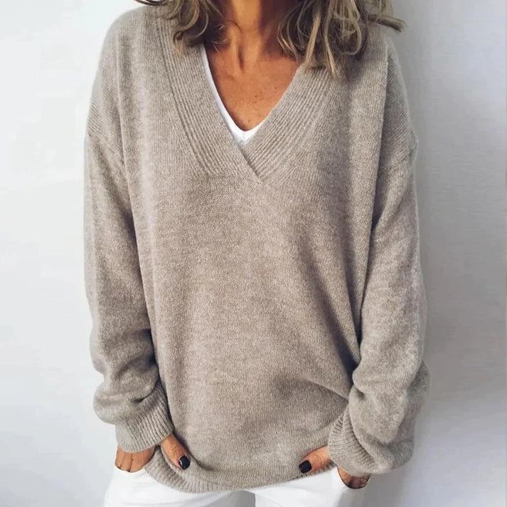 Cashmere V-Neck Women's Jumper - Sofia-Beige-S-State of Style