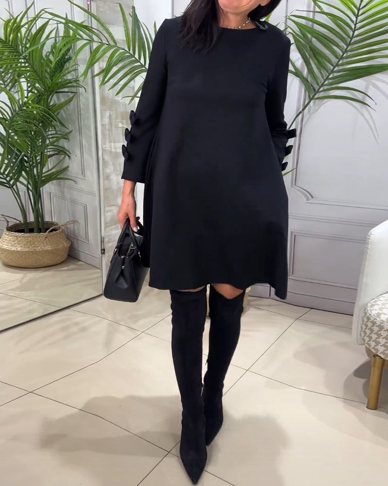 Casual Black Dress with Long Sleeves - Nora-S-State of Style