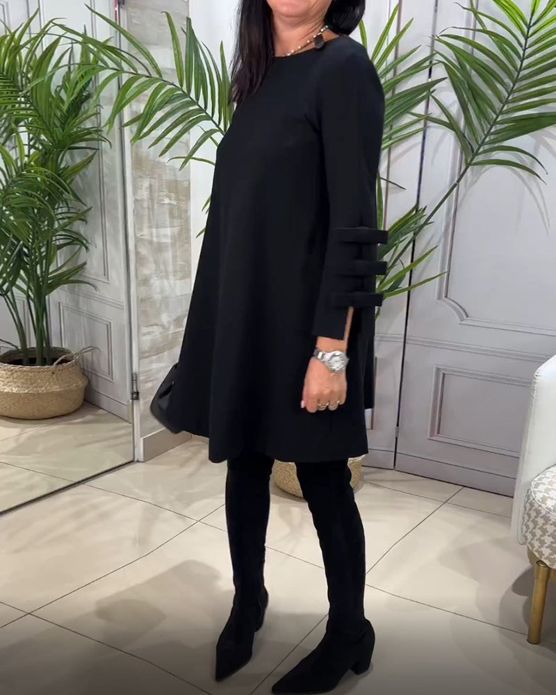 Casual Black Dress with Long Sleeves - Nora-S-State of Style