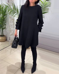 Casual Black Dress with Long Sleeves - Nora-S-State of Style