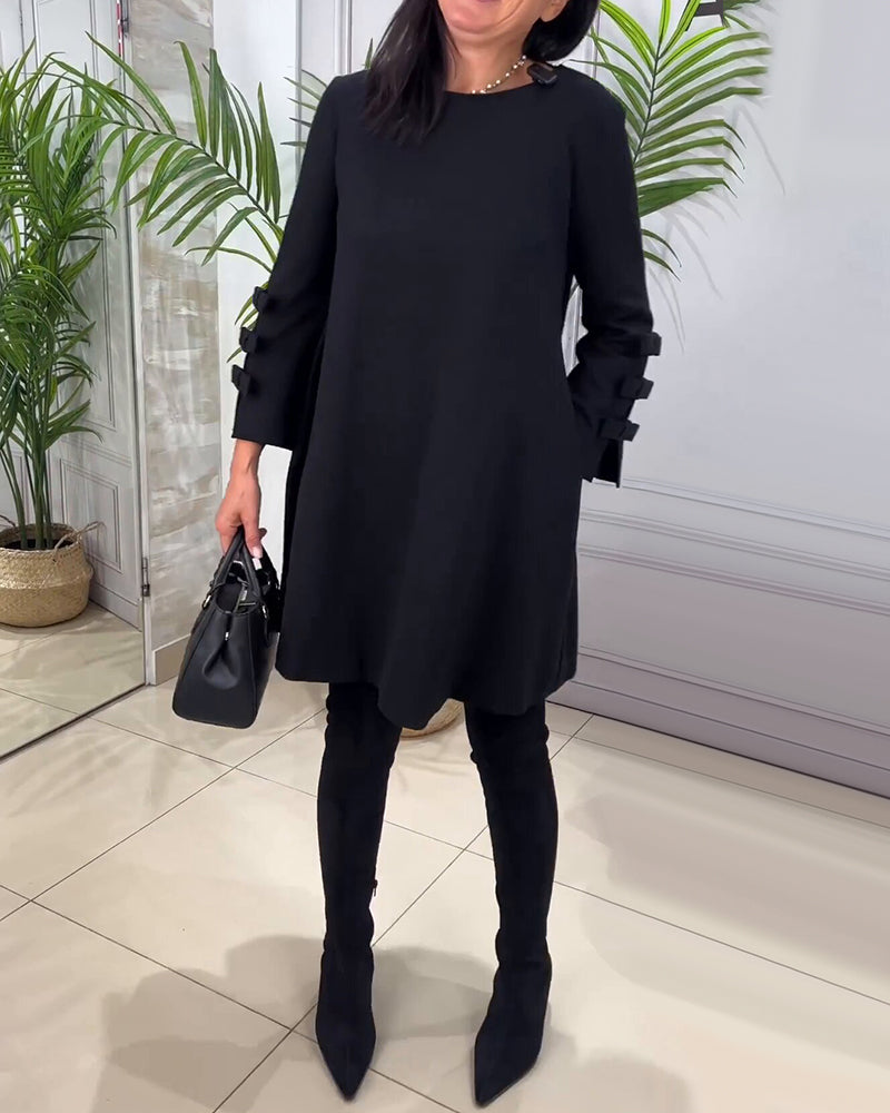 Casual Black Dress with Long Sleeves - Nora-S-State of Style