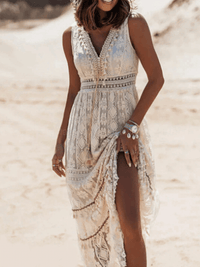Casual Boho maxi dress with stylish details – Solange-Beige-S-State of Style