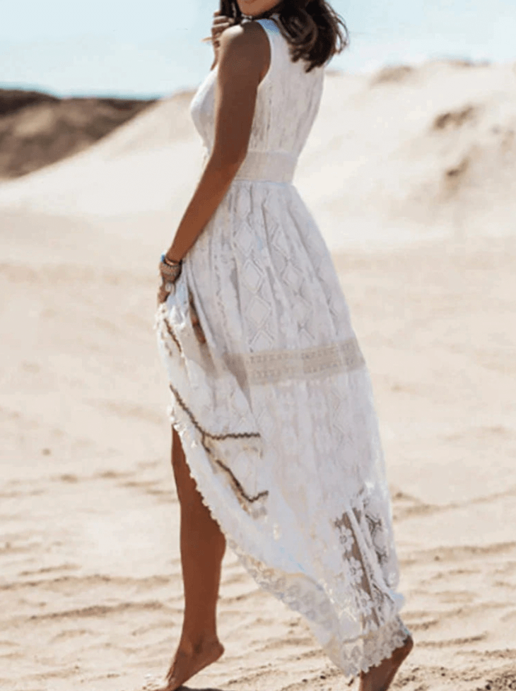 Casual Boho maxi dress with stylish details – Solange-Beige-S-State of Style