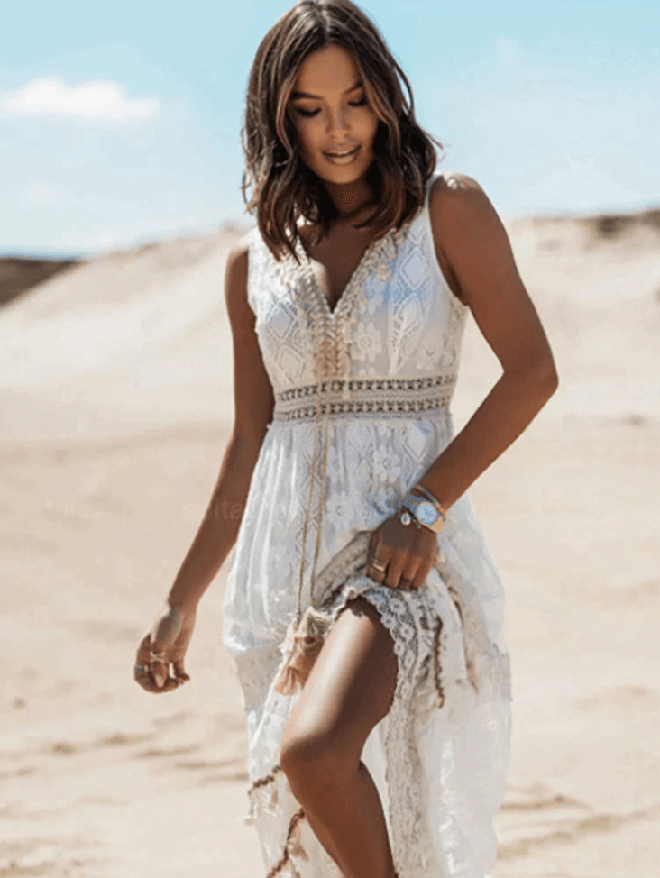 Casual Boho maxi dress with stylish details – Solange-White-S-State of Style