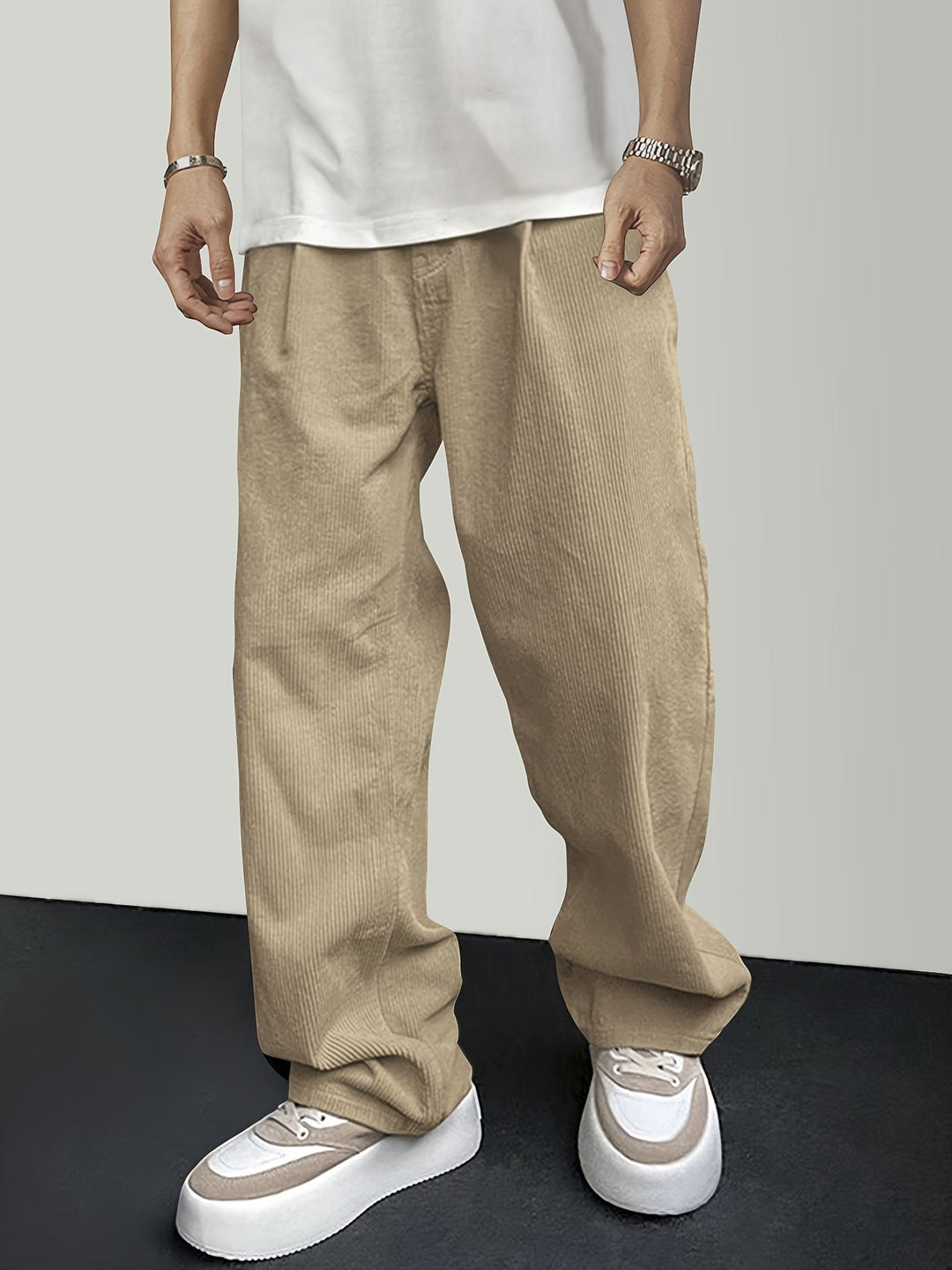 Casual Corduroy Men's Pants with Drawstring - Mason-Dark Brown-S-State of Style