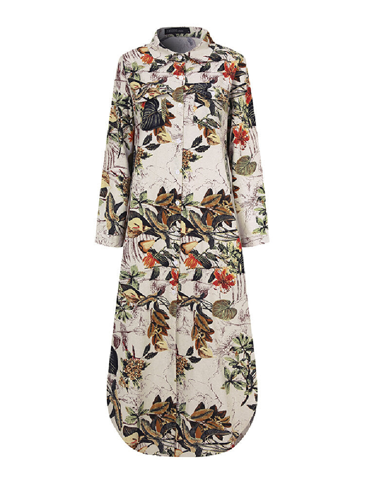 Casual Cotton Maxi Dress | Floral Print with Front Pockets-Yellow-S-State of Style