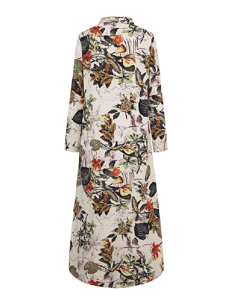 Casual Cotton Maxi Dress | Floral Print with Front Pockets-Yellow-S-State of Style