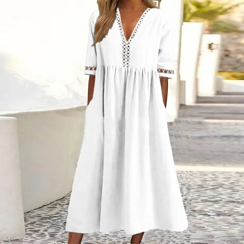 Casual Elegant Plus Size Midi Dress for Summer-Light Yellow-2XL-State of Style