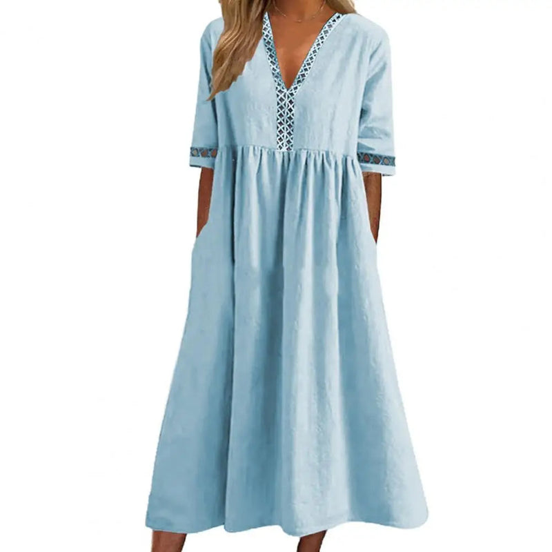Casual Elegant Plus Size Midi Dress for Summer-Sky Blue-2XL-State of Style