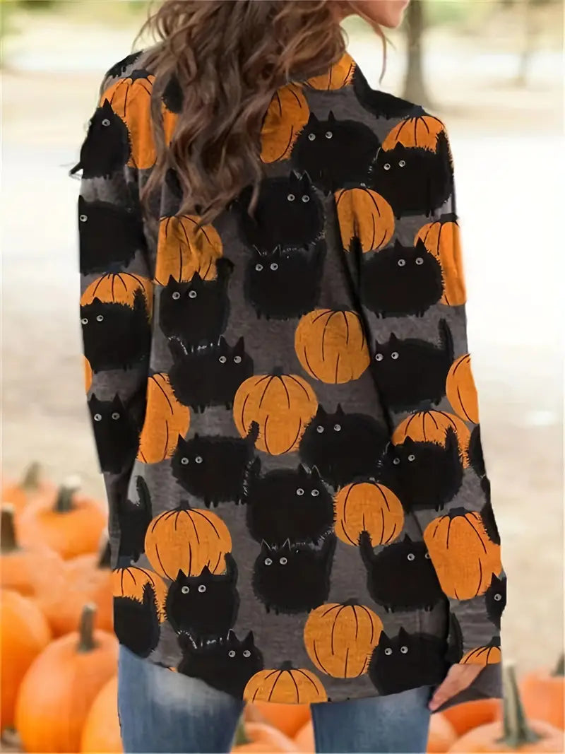 Casual Halloween Pumpkin Women's Cardigan - Luna-Multicolour-S-State of Style