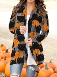 Casual Halloween Pumpkin Women's Cardigan - Luna-Multicolour-S-State of Style