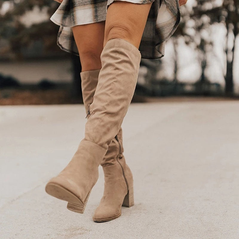 Casual Knee High Boots with Zipper - Tess-Beige-4-State of Style