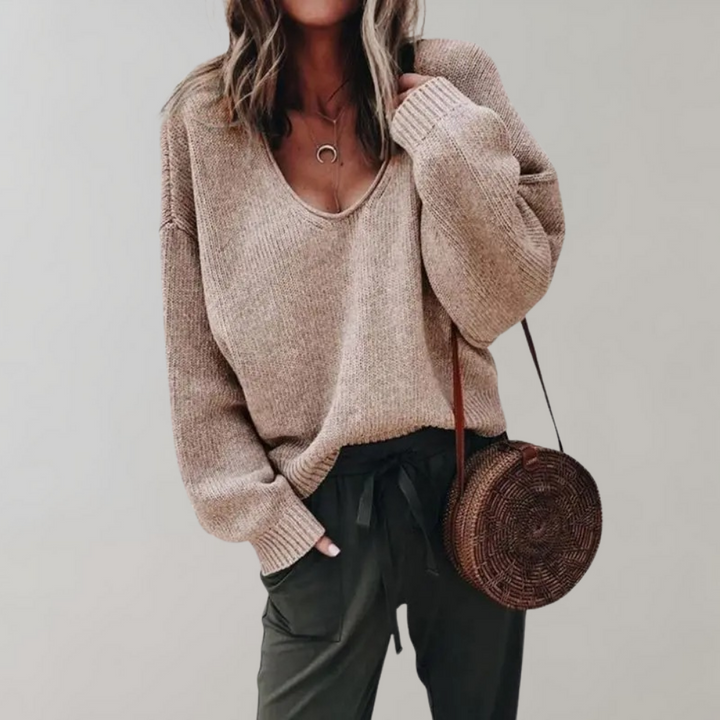 Casual Knitted Women's Sweater - Mila-Khaki-S-State of Style