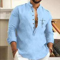 Casual Loose-Fit Printed Long Sleeve Shirt for Men in Plus Size-Blue-2XL-State of Style