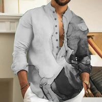 Casual Loose-Fit Printed Long Sleeve Shirt for Men in Plus Size-Grey-2XL-State of Style