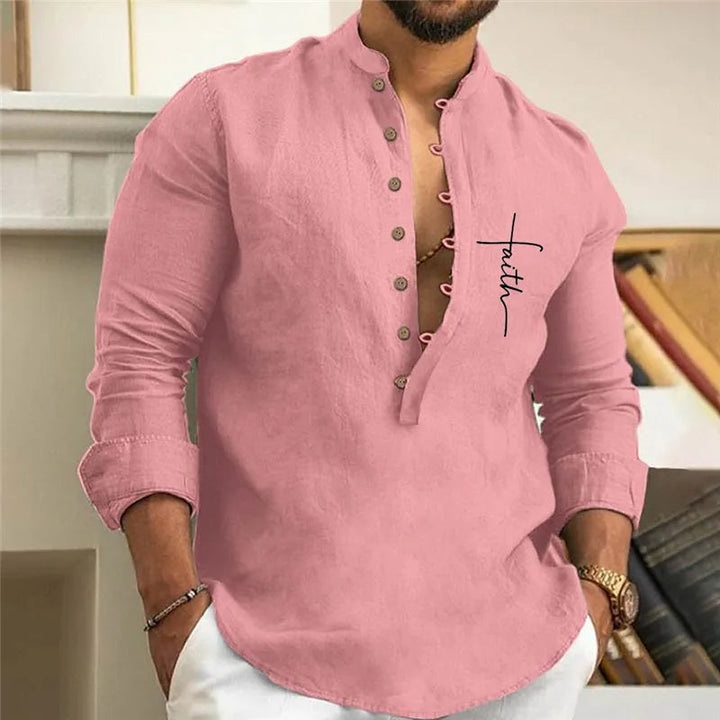 Casual Loose-Fit Printed Long Sleeve Shirt for Men in Plus Size-Pink-2XL-State of Style
