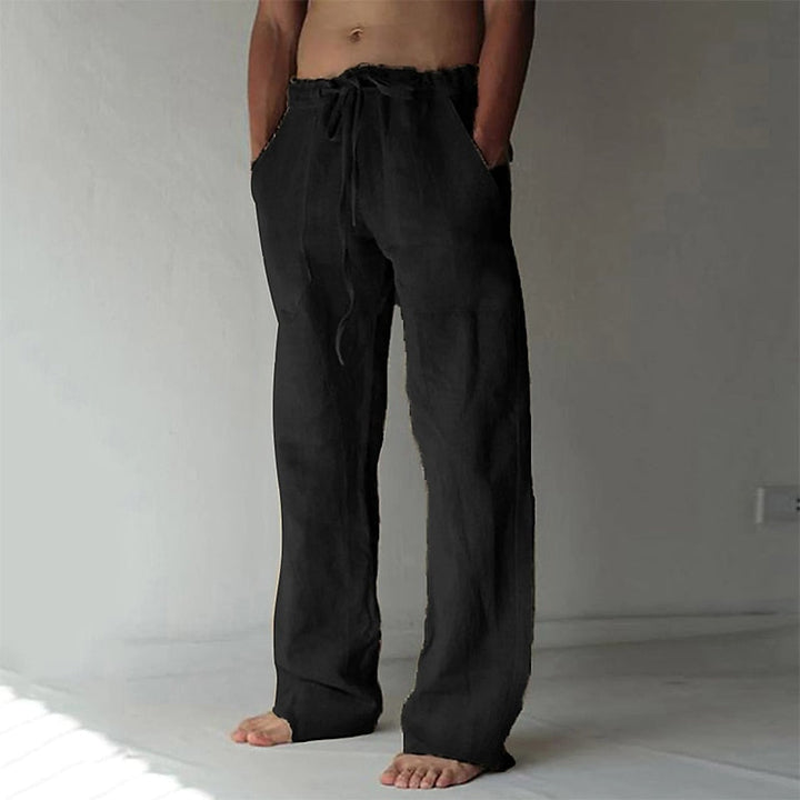 Casual men's linen trousers with a wide cut for summer – Elias-Black-S-State of Style