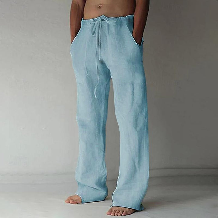 Casual men's linen trousers with a wide cut for summer – Elias-Blue-S-State of Style