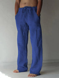 Casual men's linen trousers with a wide cut for summer – Elias-Dark blue-S-State of Style