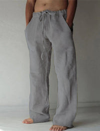 Casual men's linen trousers with a wide cut for summer – Elias-Dark grey-S-State of Style