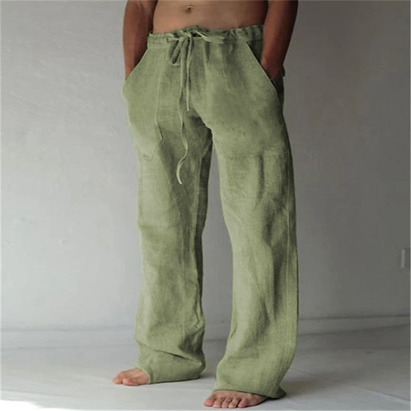 Casual men's linen trousers with a wide cut for summer – Elias-Green-S-State of Style