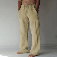 Casual men's linen trousers with a wide cut for summer – Elias-Khaki-S-State of Style