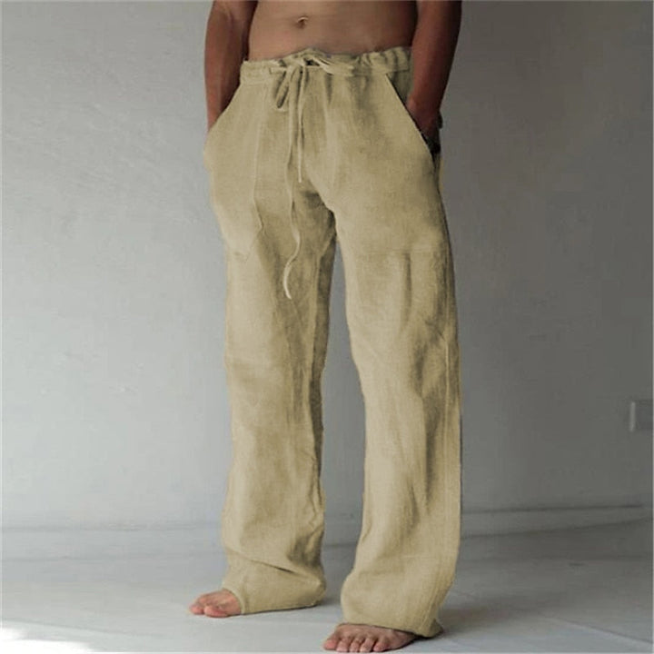 Casual men's linen trousers with a wide cut for summer – Elias-Khaki-S-State of Style
