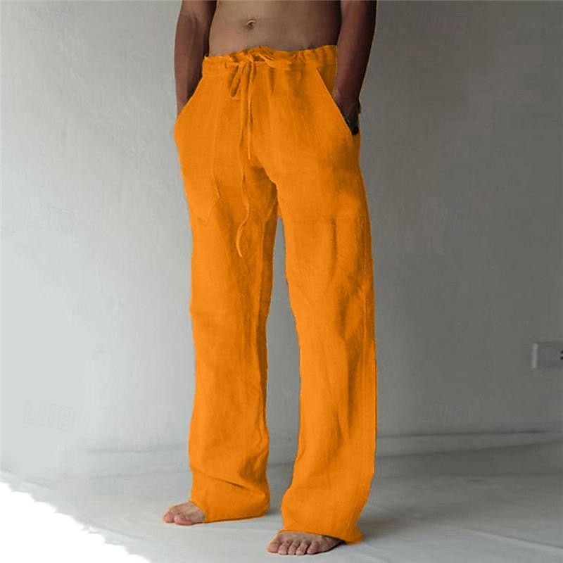 Casual men's linen trousers with a wide cut for summer – Elias-Yellow-S-State of Style