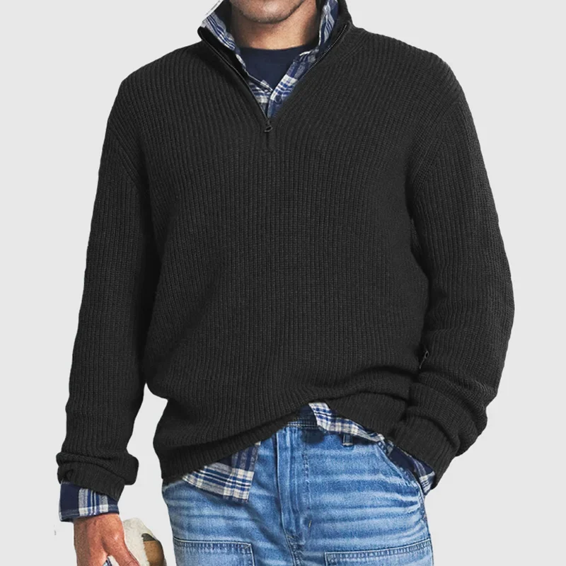 Casual Men's Zip Sweater - Max-Black-S-State of Style