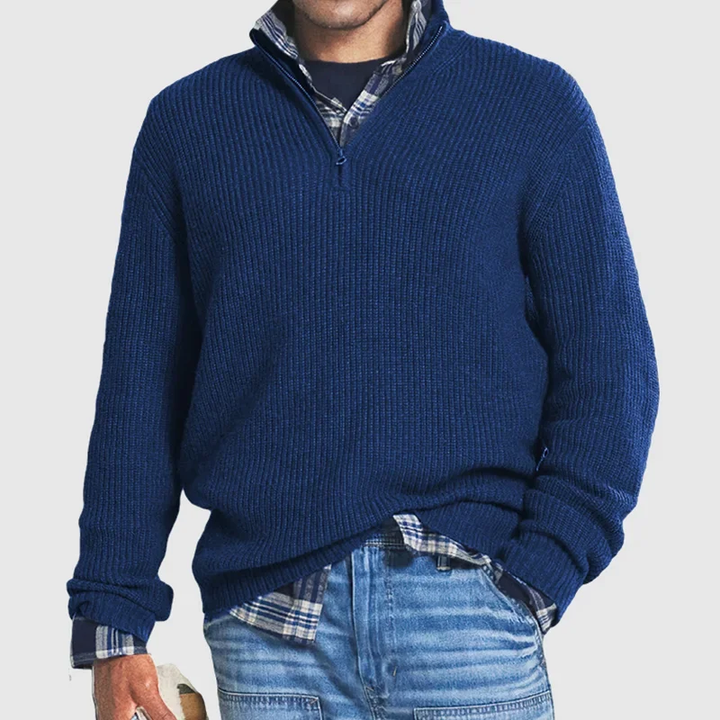 Casual Men's Zip Sweater - Max-Navy Blue-S-State of Style