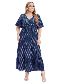Casual Plus Size V-Neck Short Sleeve Dress-Blue-2XL-State of Style