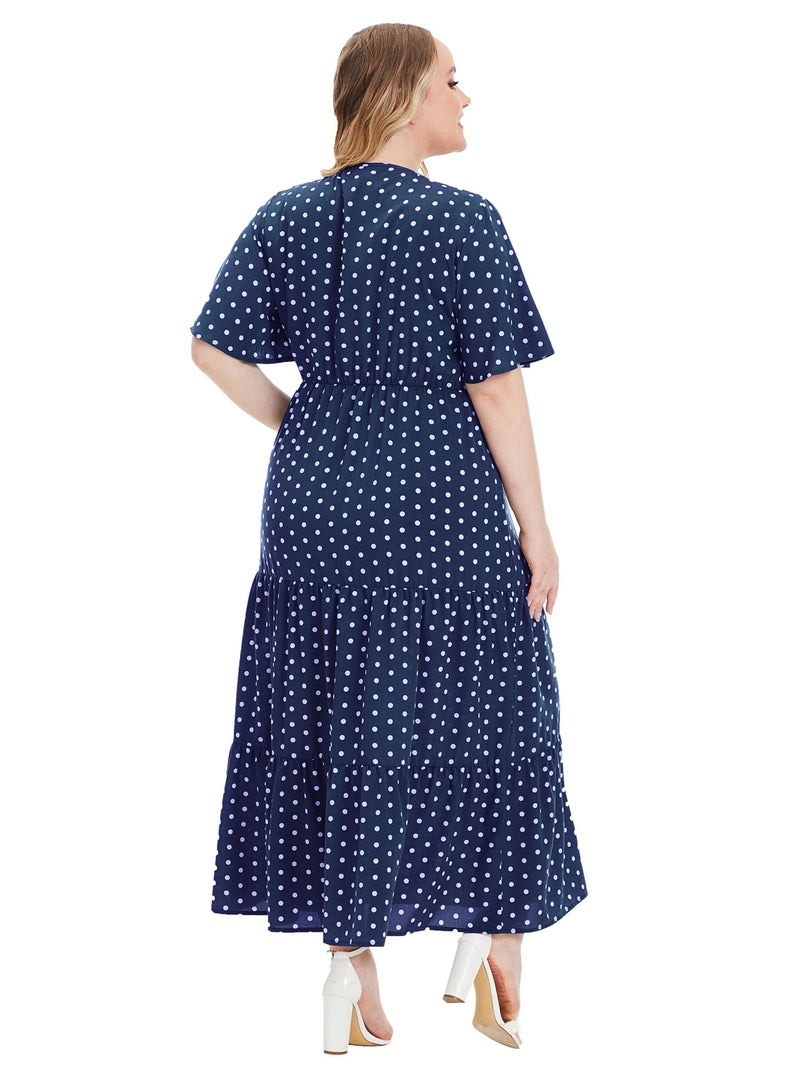Casual Plus Size V-Neck Short Sleeve Dress-Blue-2XL-State of Style