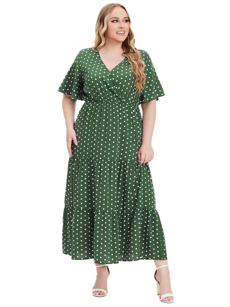 Casual Plus Size V-Neck Short Sleeve Dress-Blue-2XL-State of Style