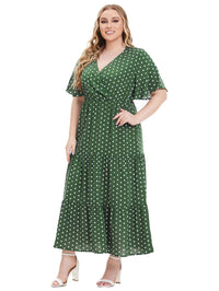 Casual Plus Size V-Neck Short Sleeve Dress-Blue-2XL-State of Style