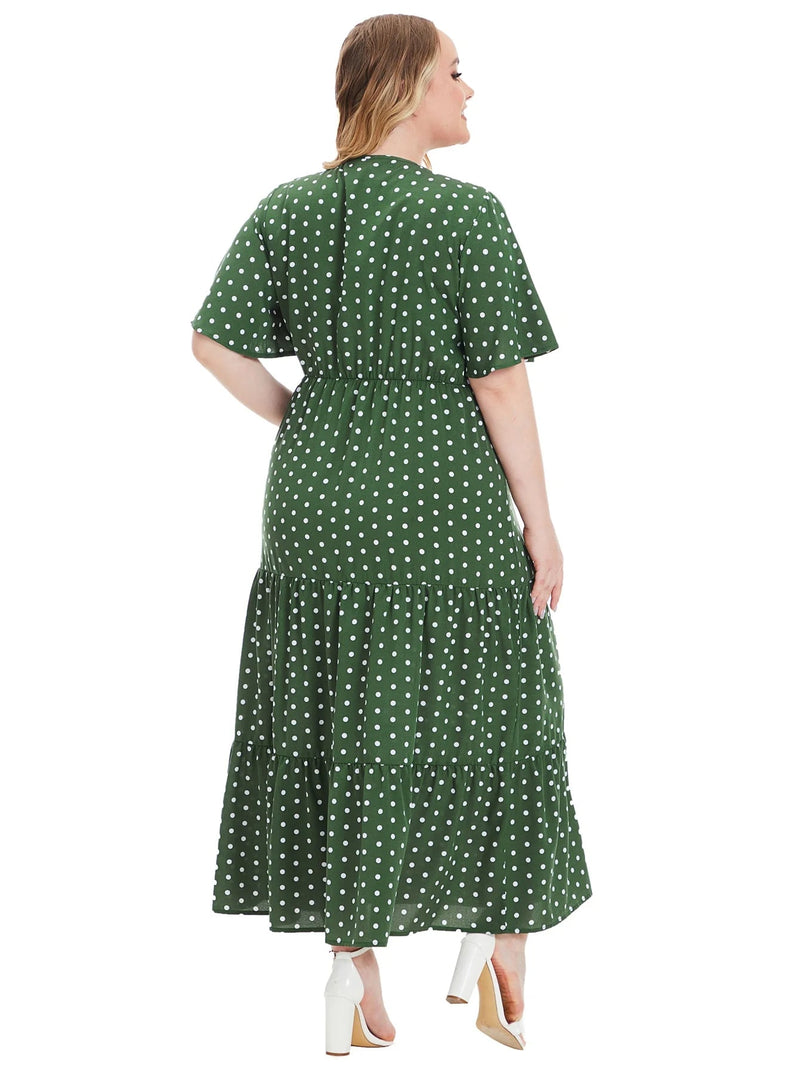 Casual Plus Size V-Neck Short Sleeve Dress-Blue-2XL-State of Style