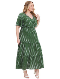 Casual Plus Size V-Neck Short Sleeve Dress-Blue-2XL-State of Style