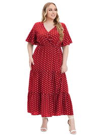 Casual Plus Size V-Neck Short Sleeve Dress-Blue-2XL-State of Style