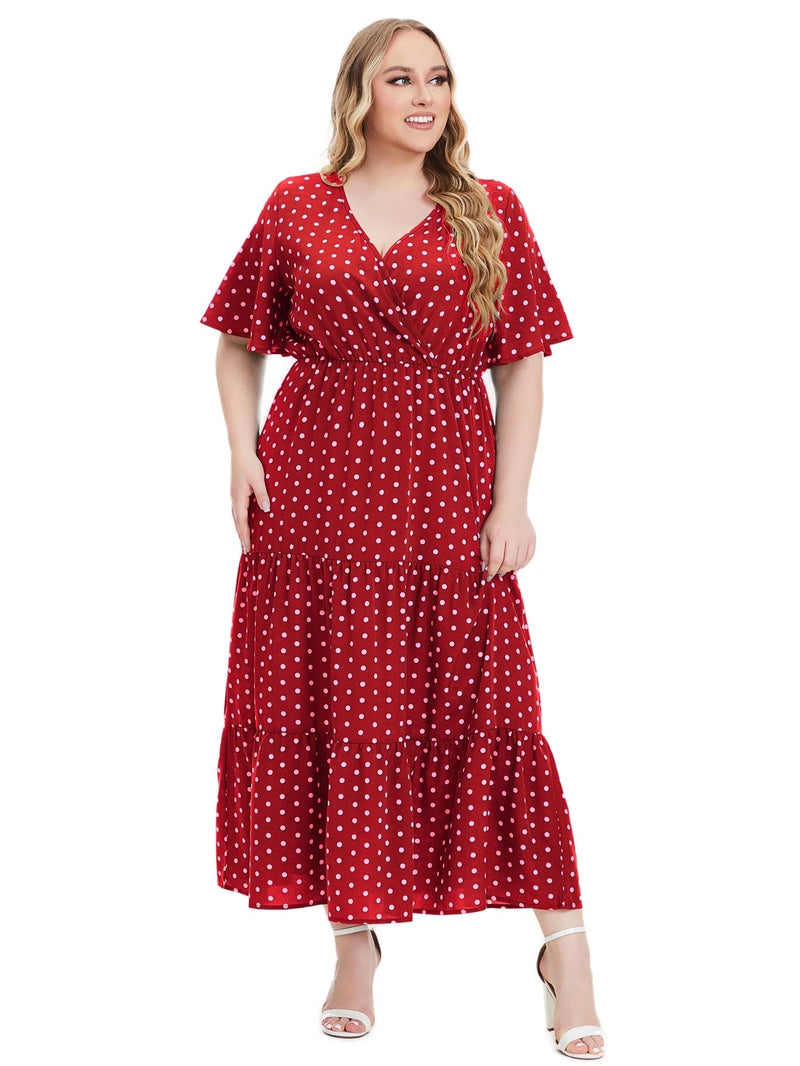 Casual Plus Size V-Neck Short Sleeve Dress-Blue-2XL-State of Style