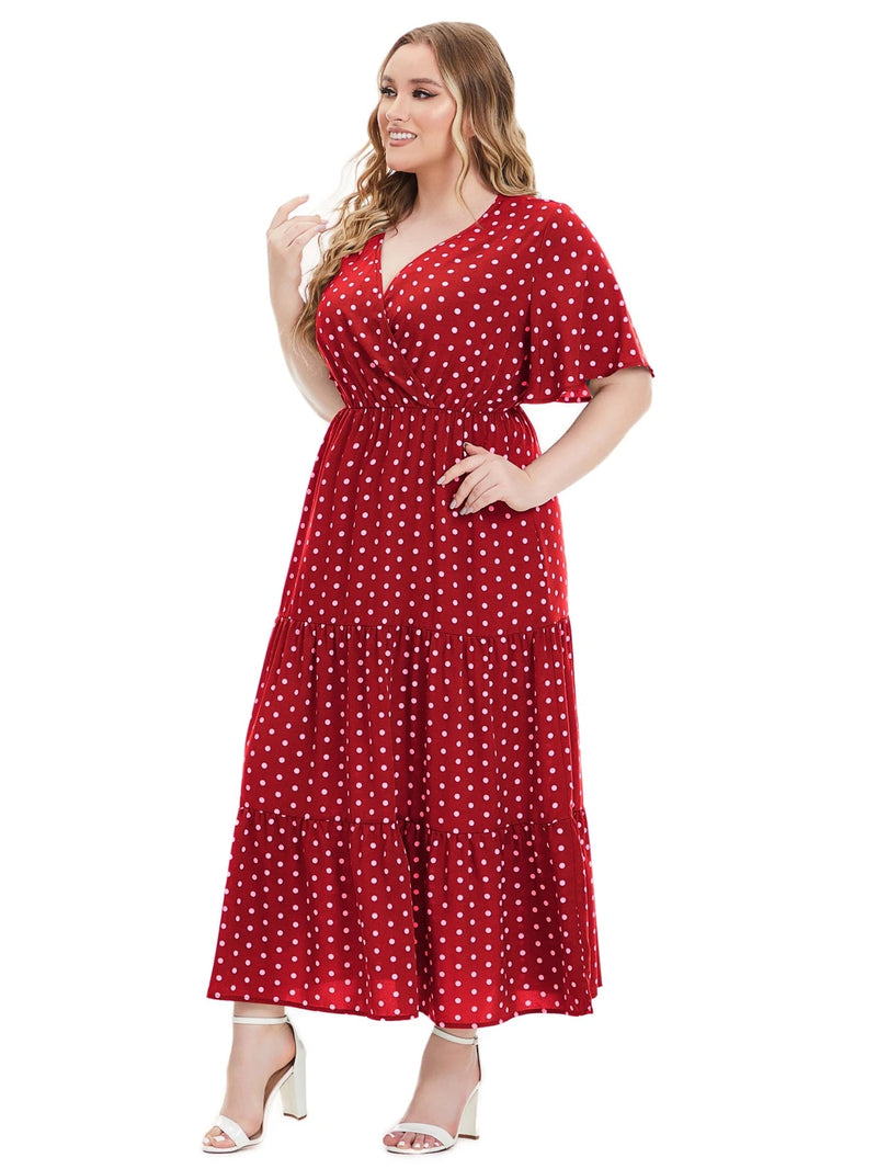 Casual Plus Size V-Neck Short Sleeve Dress-Blue-2XL-State of Style