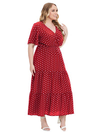 Casual Plus Size V-Neck Short Sleeve Dress-Blue-2XL-State of Style