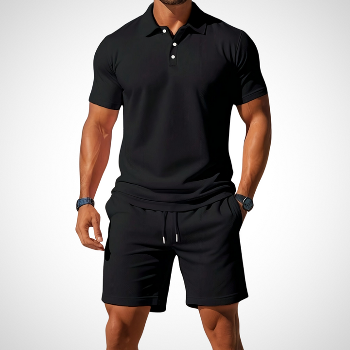 Casual polo shirt and shorts set for men – Enrico-Black-S-State of Style