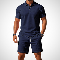 Casual polo shirt and shorts set for men – Enrico-Dark blue-S-State of Style