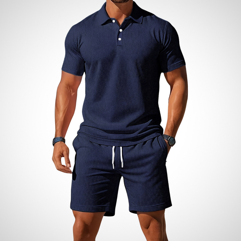 Casual polo shirt and shorts set for men – Enrico-Dark blue-S-State of Style
