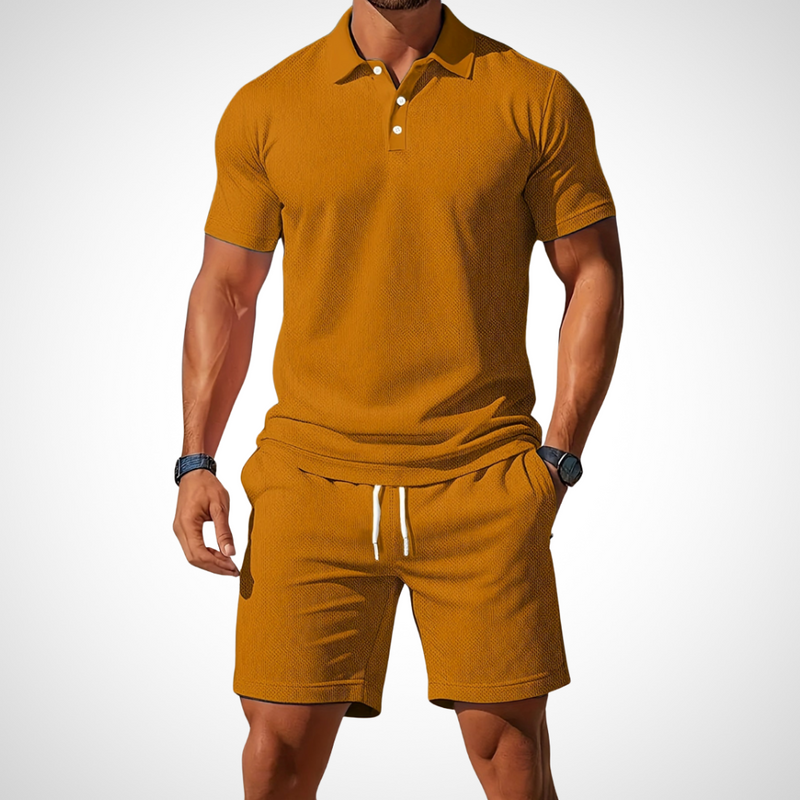 Casual polo shirt and shorts set for men – Enrico-Khaki-S-State of Style