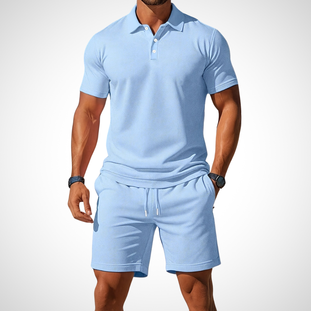 Casual polo shirt and shorts set for men – Enrico-Light blue-S-State of Style