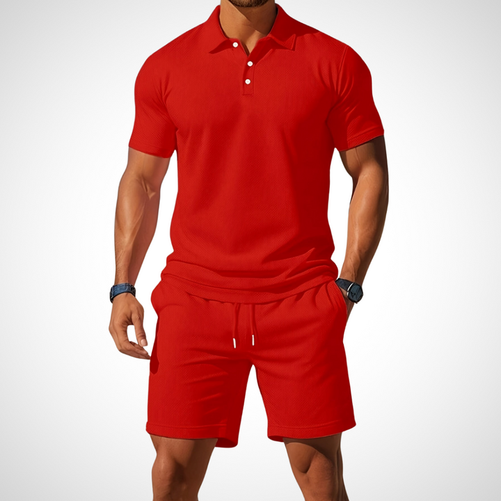 Casual polo shirt and shorts set for men – Enrico-Red-S-State of Style